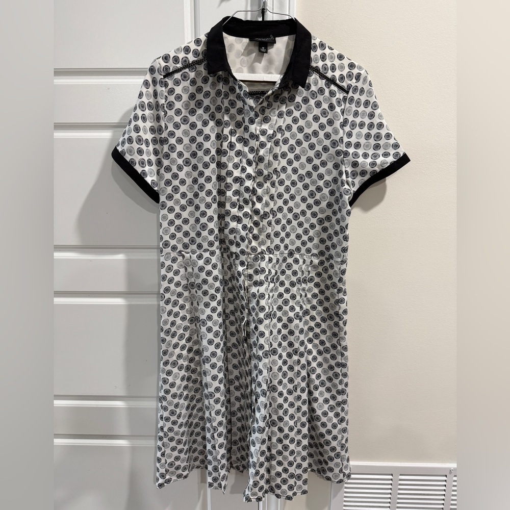 Jason Wu Target Black White Pleated Summer Mini Dress Medium Bicycle Wheel Print